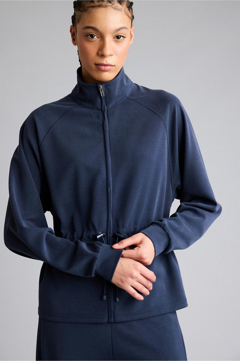 DeFacto Blue Woman Standard Fit Stand Collar Zip-Up Sweatshirt Casual - Image 3